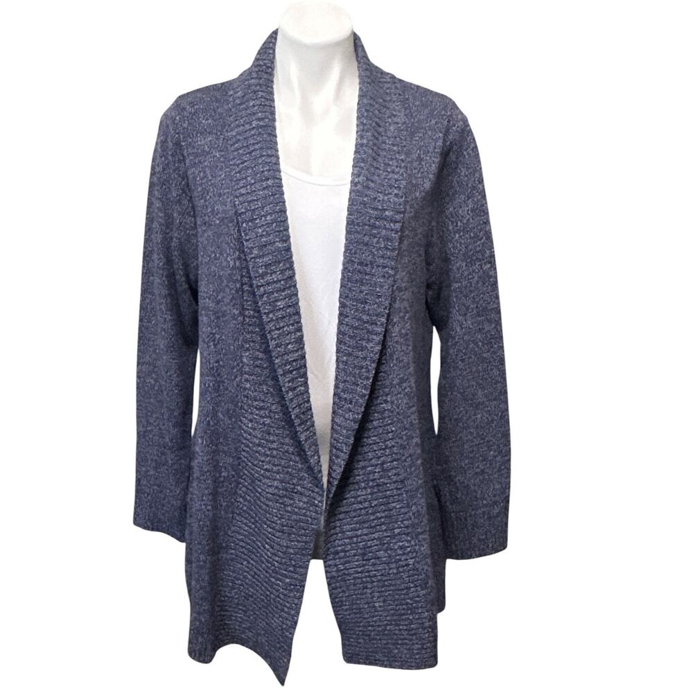 LL Bean Open Front Cardigan Sweater Shawl Collar Navy Heather Women's XL 272821